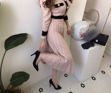 Knitted Women Long Pleated Dress