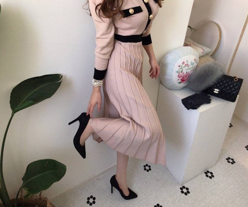 Knitted Women Long Pleated Dress