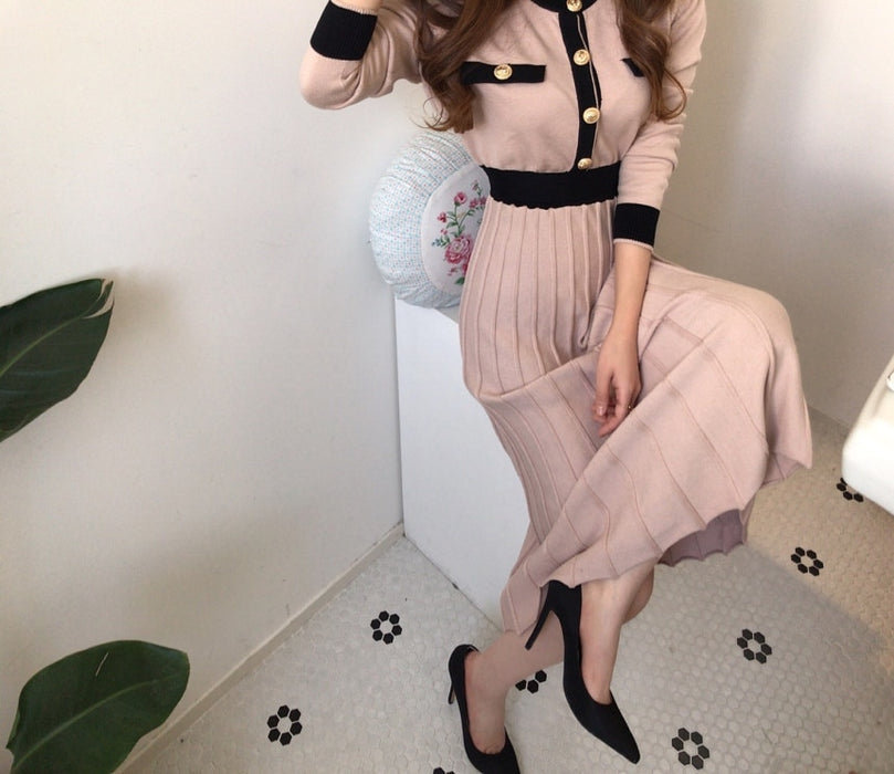 Knitted Women Long Pleated Dress