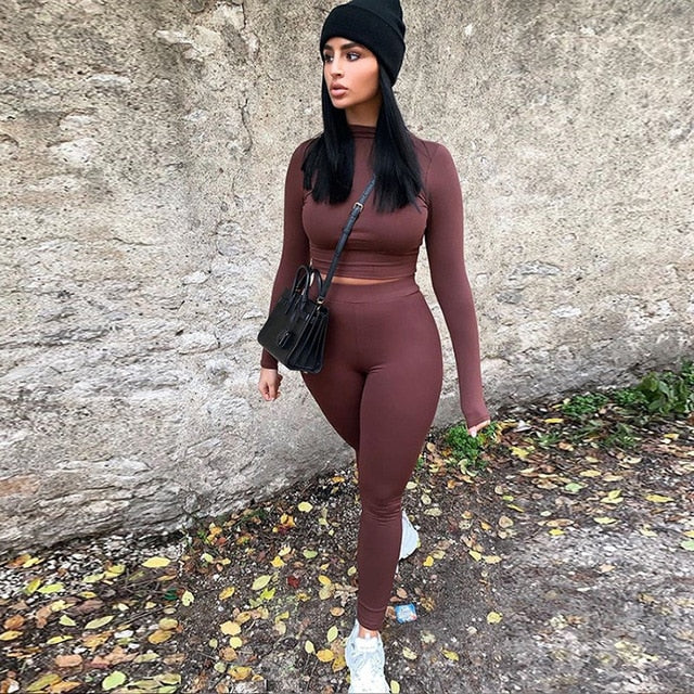 Two Piece High Waist Sportswear Crop Top And Leggings