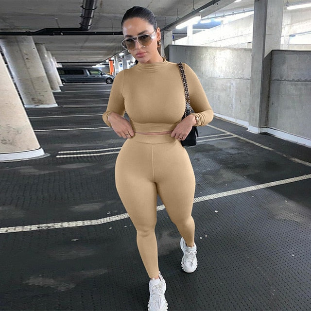 Two Piece High Waist Sportswear Crop Top And Leggings