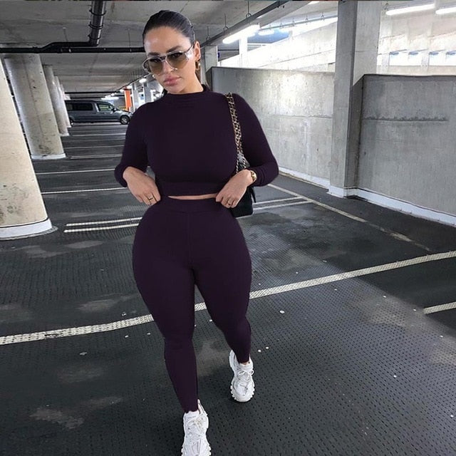 Two Piece High Waist Sportswear Crop Top And Leggings