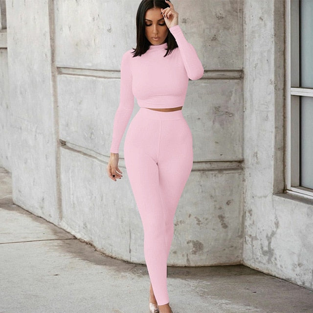 Two Piece High Waist Sportswear Crop Top And Leggings