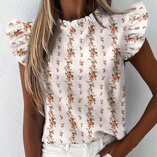 Sexy Ruffle Blouse Short Sleeve Blouse