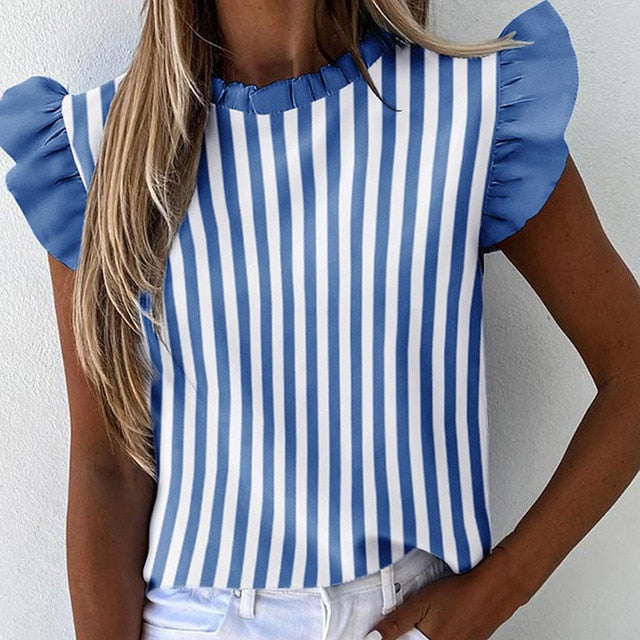 Sexy Ruffle Blouse Short Sleeve Blouse