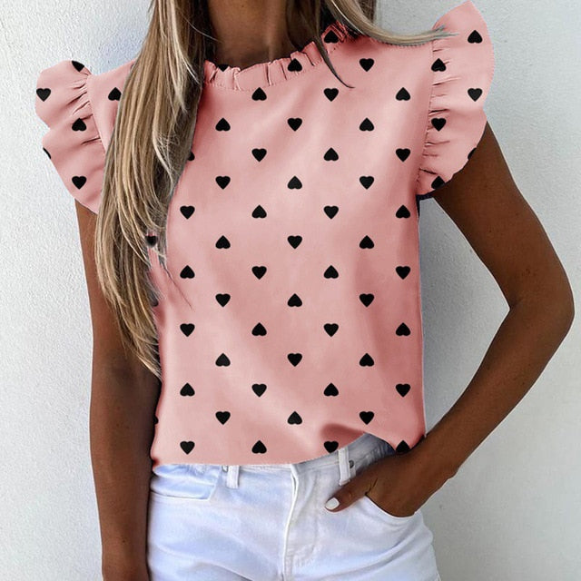 Sexy Ruffle Blouse Short Sleeve Blouse