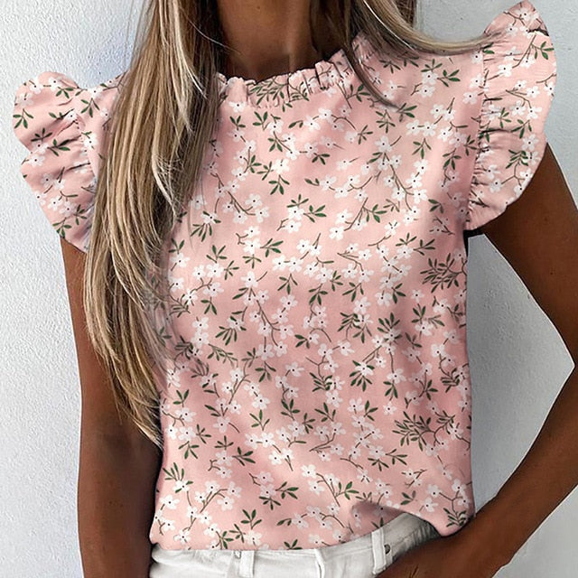 Sexy Ruffle Blouse Short Sleeve Blouse