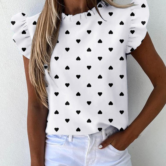 Sexy Ruffle Blouse Short Sleeve Blouse