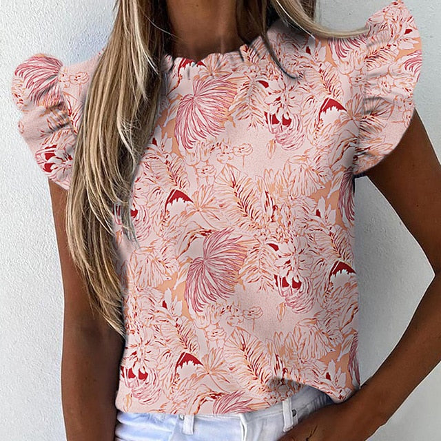 Sexy Ruffle Blouse Short Sleeve Blouse