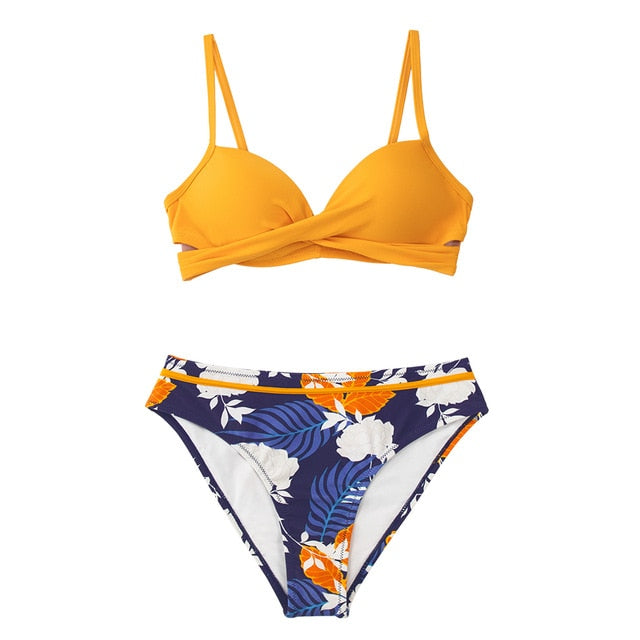 Push Up Floral Wrap Bikini Set
