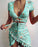 Floral Print Fashion Tie Up Wrap Mini Dress