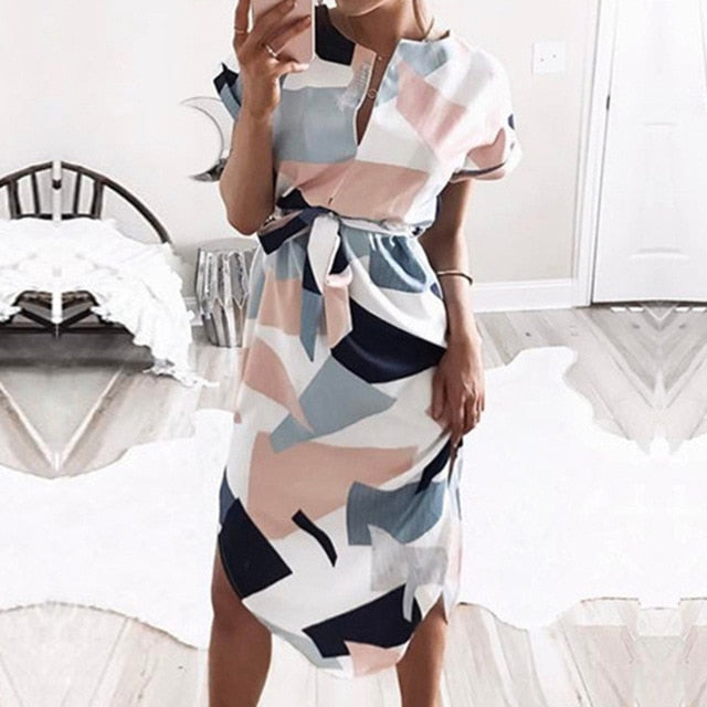 Geometric Print Summer Boho Beach Dress