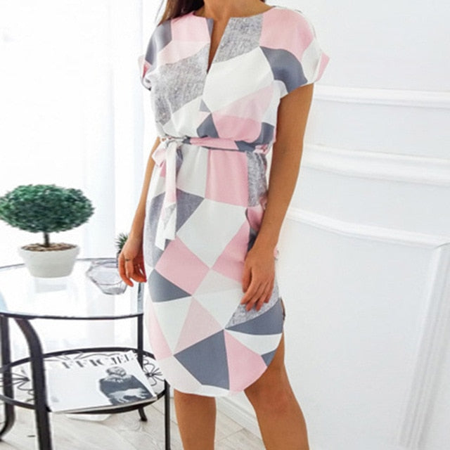 Geometric Print Summer Boho Beach Dress