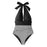 Navy Floral Deep V-neck Halter One-Piece Swimsuit