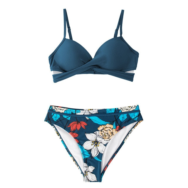 Push Up Floral Wrap Bikini Set