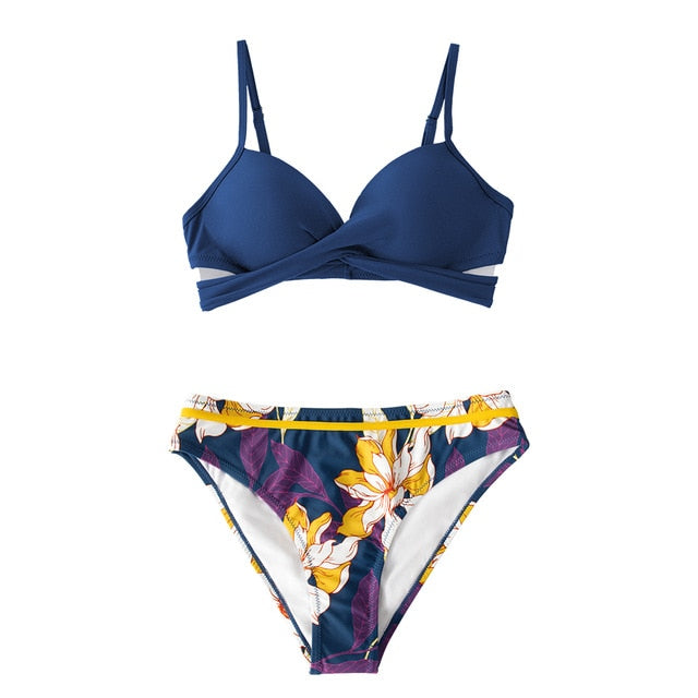 Push Up Floral Wrap Bikini Set