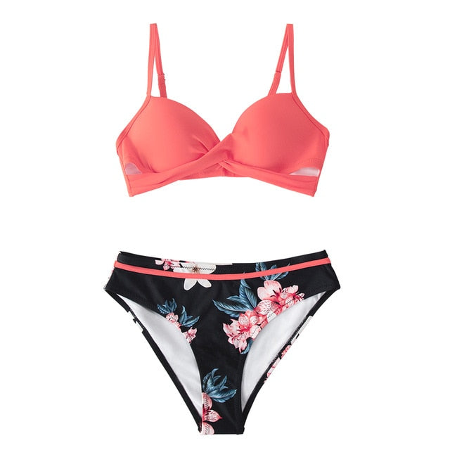 Push Up Floral Wrap Bikini Set