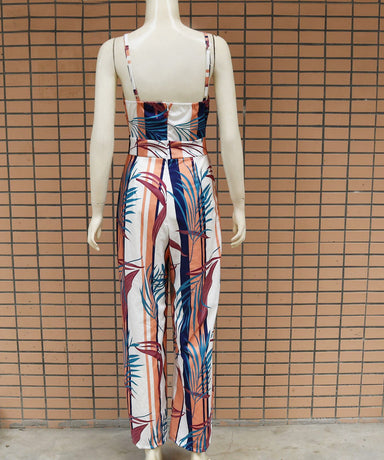 Spaghetti Strap Leaf Print Jumpsuit