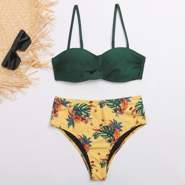 Ruffle Push Up Women Bandeau Swimsuit