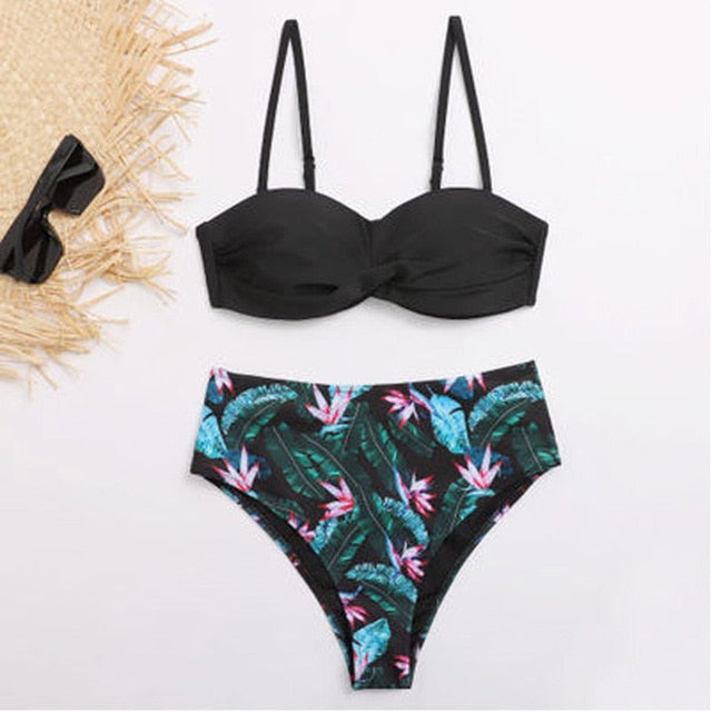 Ruffle Push Up Women Bandeau Swimsuit