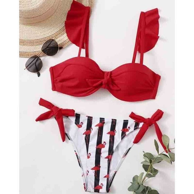 Ruffle Push Up Women Bandeau Swimsuit