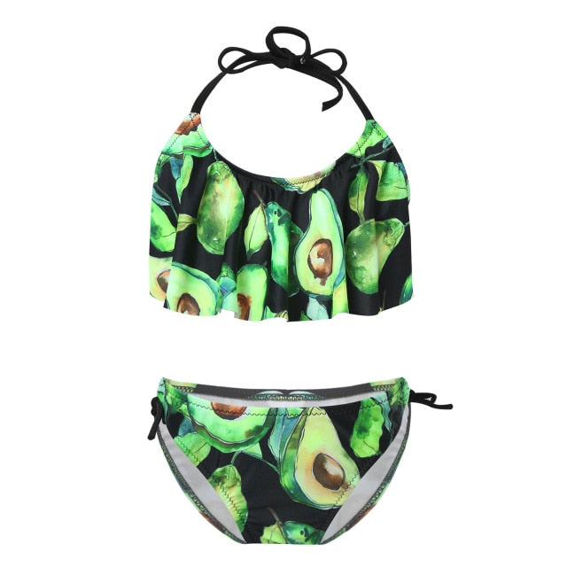 Two Piece Tropical Print Swimsuits Kids