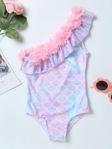 One-Piece Bikini Mermaid Floral Ruffles Swimsuit for Baby