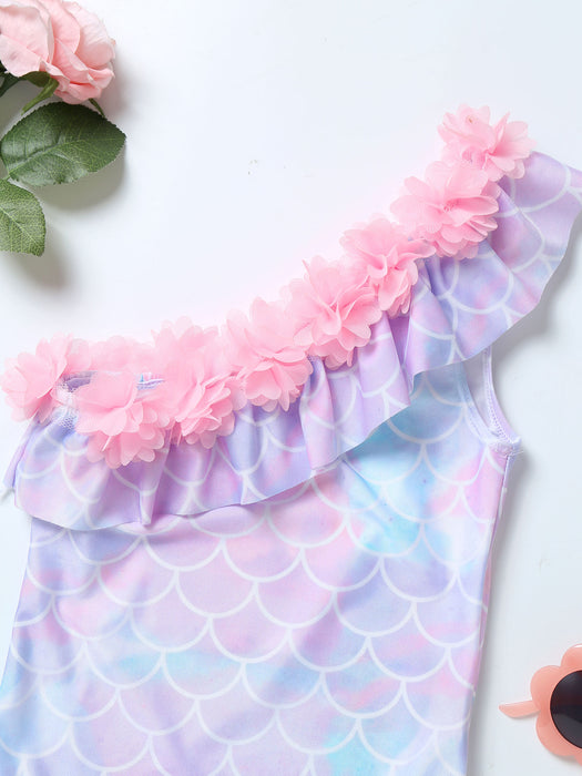 One-Piece Bikini Mermaid Floral Ruffles Swimsuit for Baby