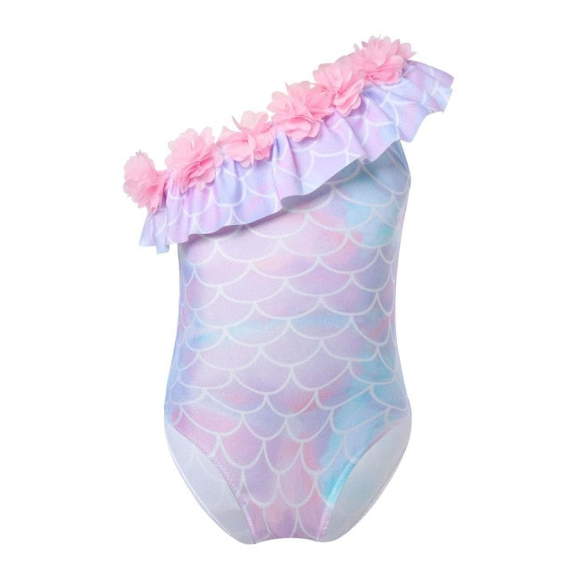 One-Piece Bikini Mermaid Floral Ruffles Swimsuit for Baby